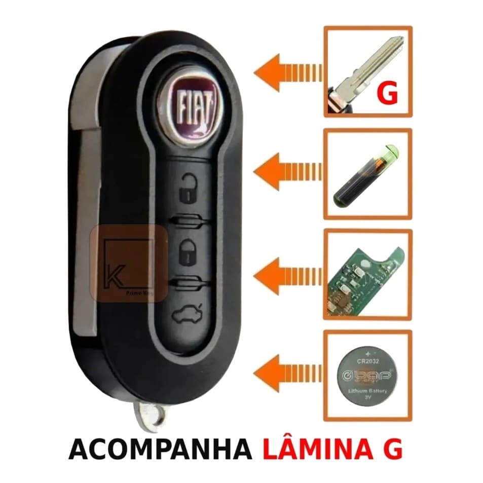 Chave Canivete Fiat Positron Uno Palio Stilo Strada 3 Botões + Chip T42 + Lâmina G