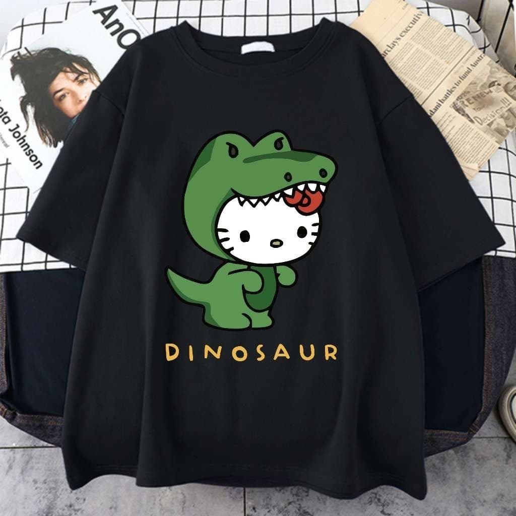 Camiseta Algodão 100% Fio 30.1 Hello Kitty Dinosaur Dino Unissex Infantil e Adulto Envio Rápido