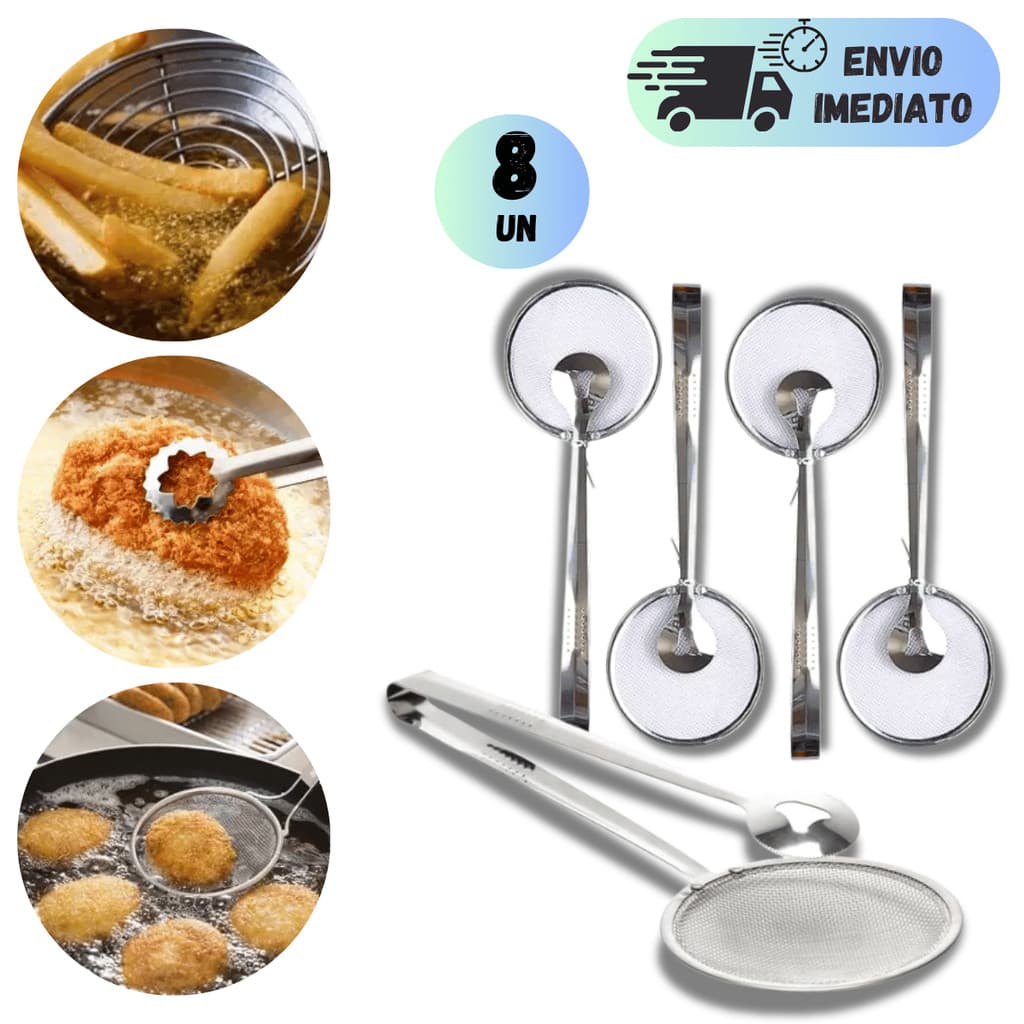 KIT 4 A 8 ESCUMADEIRAS AÇO INOX PESCADORA MULTIUSO FRITURA PEGADOR
