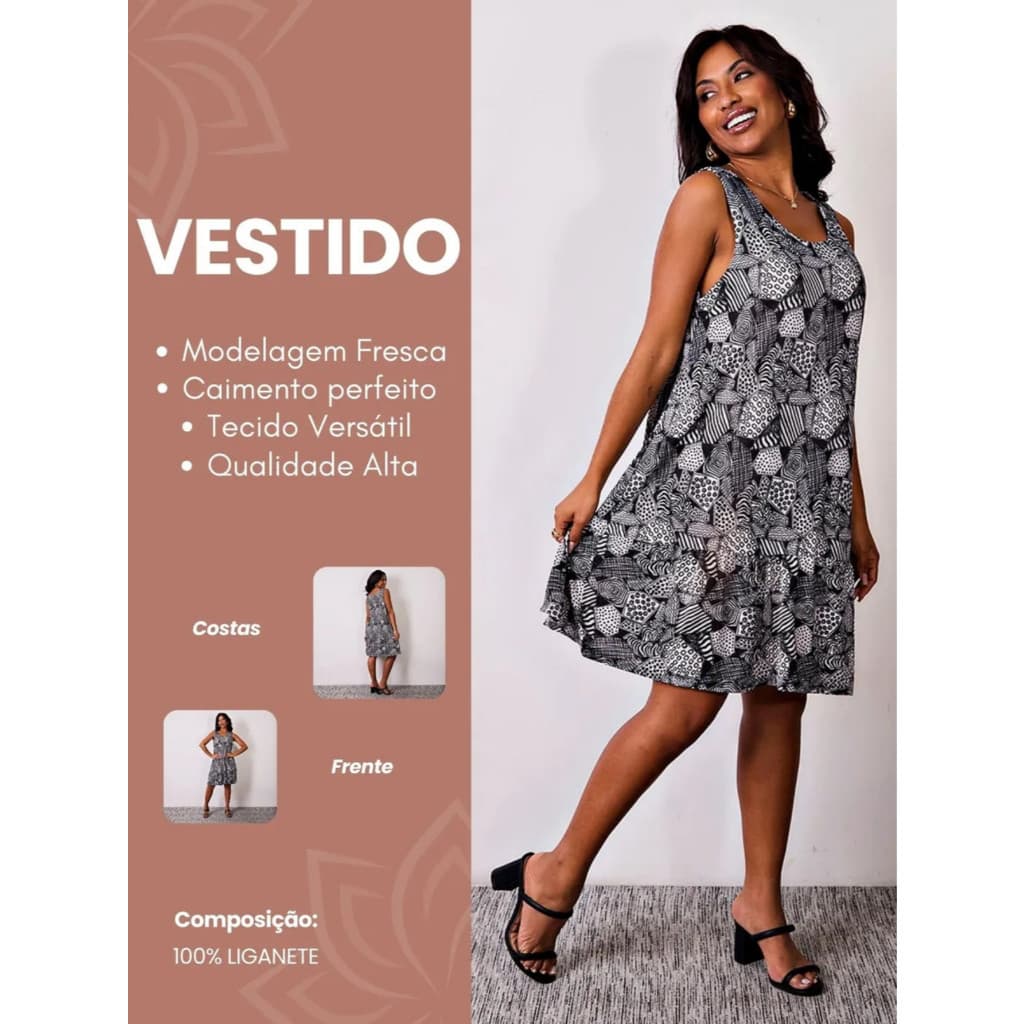 Vestido Regata Soltinho Com Babado Estampado Floral Casual Confortável Dia A Dia