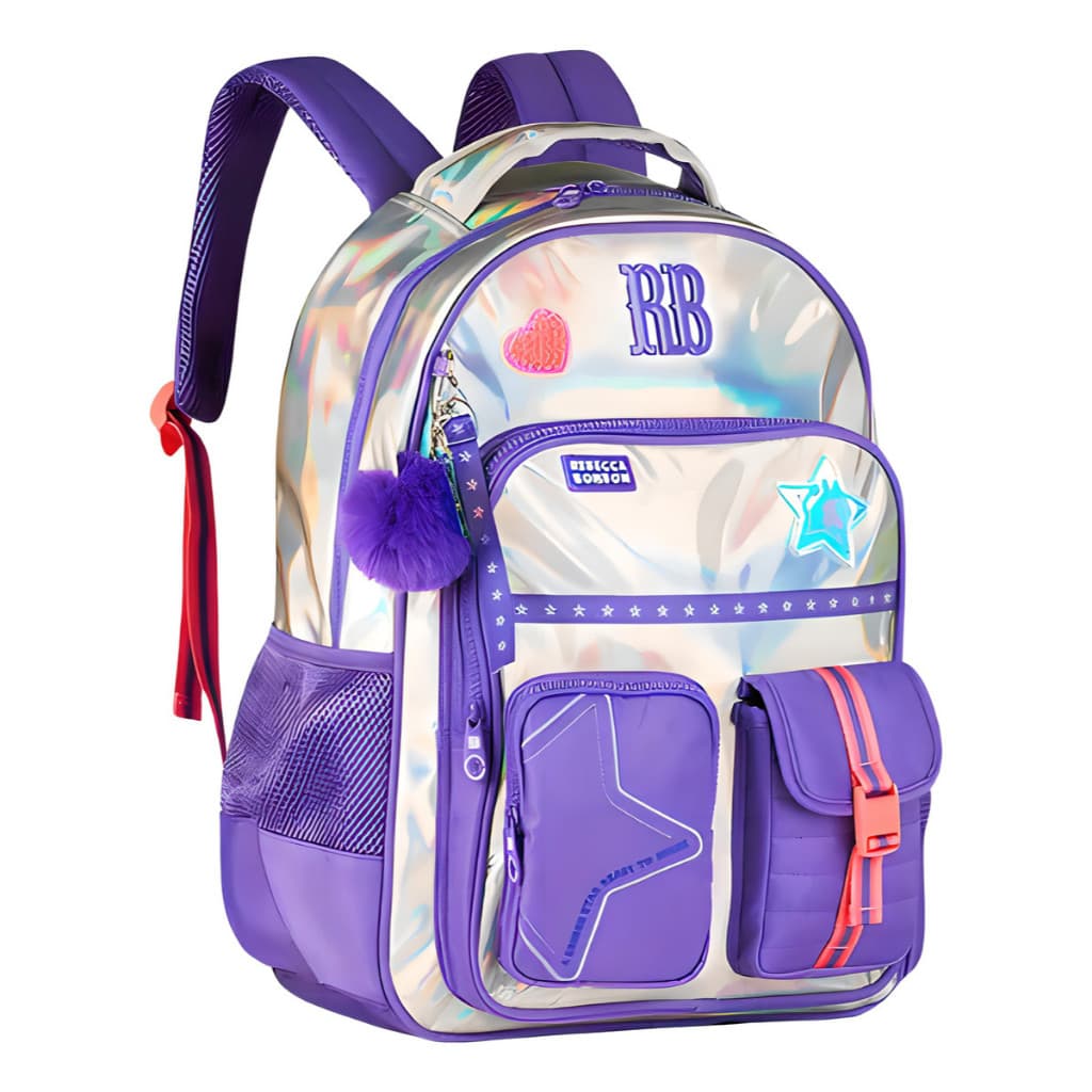 Mochila Escolar Feminina Rebecca Bonbon Holográfica Clio RB27020 Resistente Moderna Original