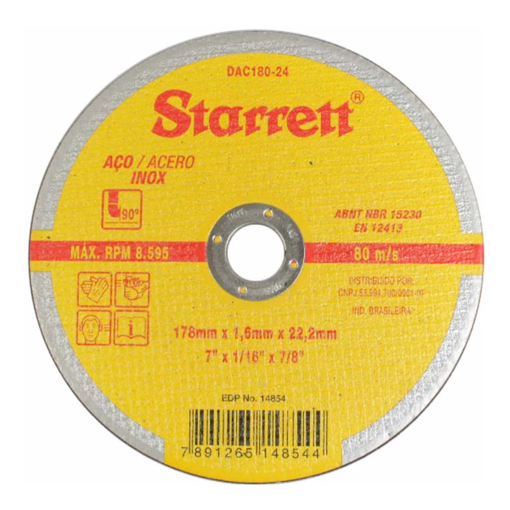 Kit 10 Disco Abrasivo Corte Aço Inox 7.0' 1.6x22 7/8 Starret