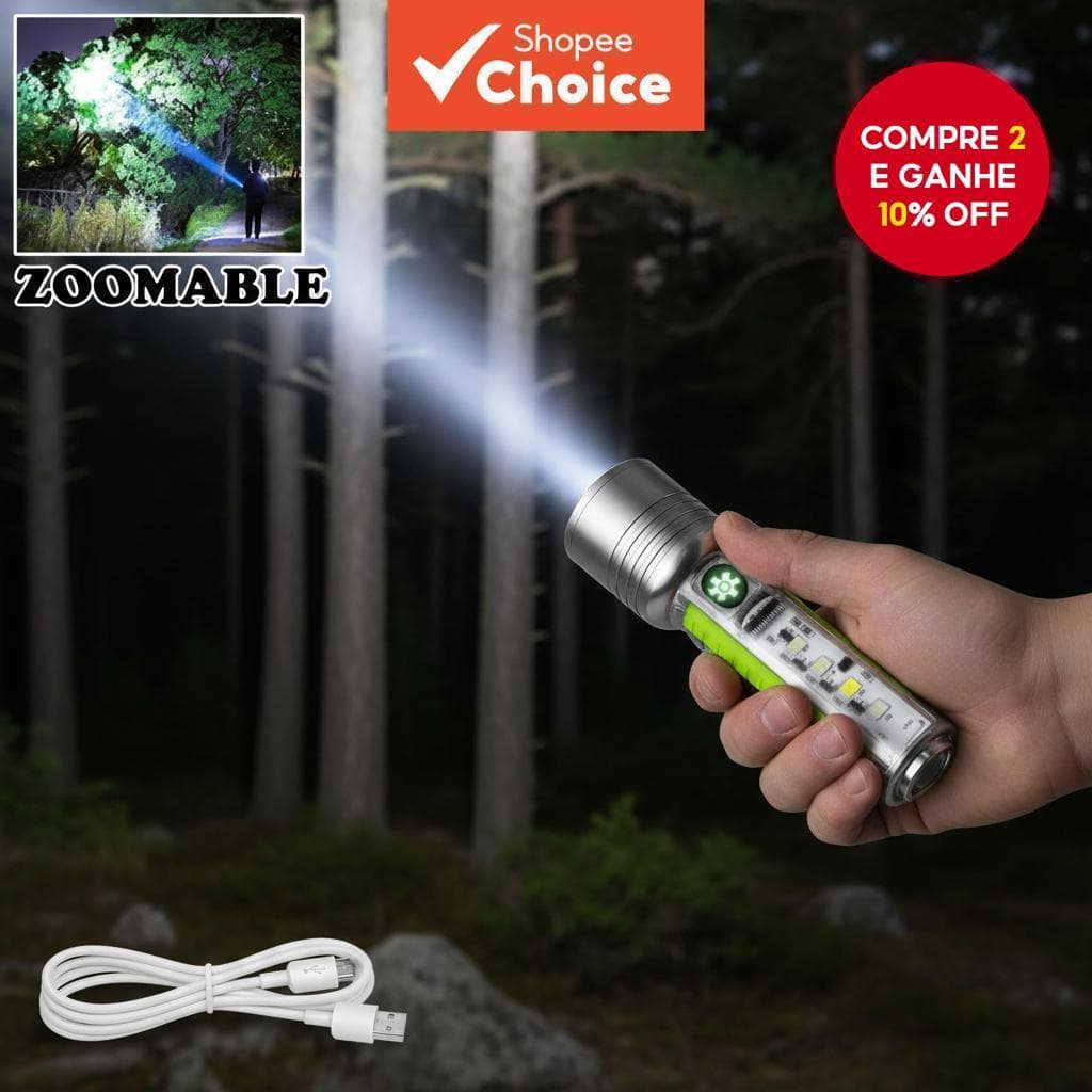 Lanterna de Laser Ultra-Brilhante com Carregamento Tipo-C, Clipe Magnético e Chaveiro Fluorescente