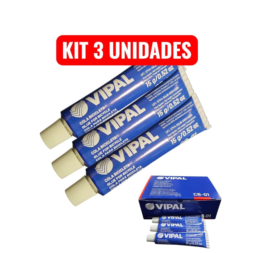 3 Colas Cimento Vulcanizante a Frio Bicicleta CB-01 Bisnaga 15 gramas - CB-01 - VIPAL