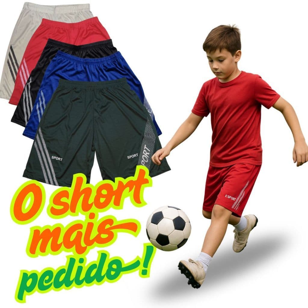Kit 3 Bermudas Short Calção Para Futebol Caminhada E Ginastica Juvenil Criança Oferta