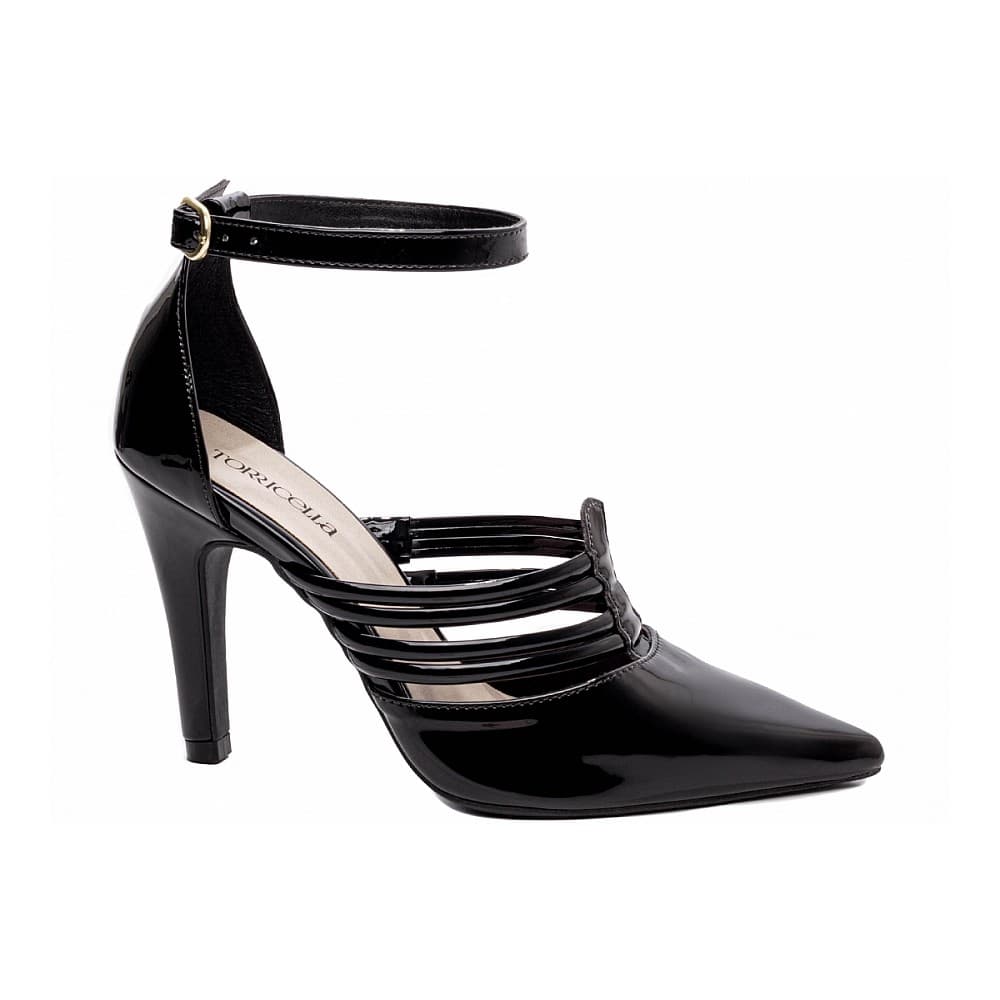 Sapato Scarpin Salto Alto Fino Ajuste Fivela Bico Fino Preto