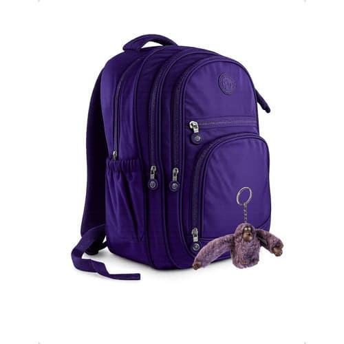 Mochila Escolar Infantil Jovem Reforçada Chaveiro Macaquinho Violeta Volta As Aulas