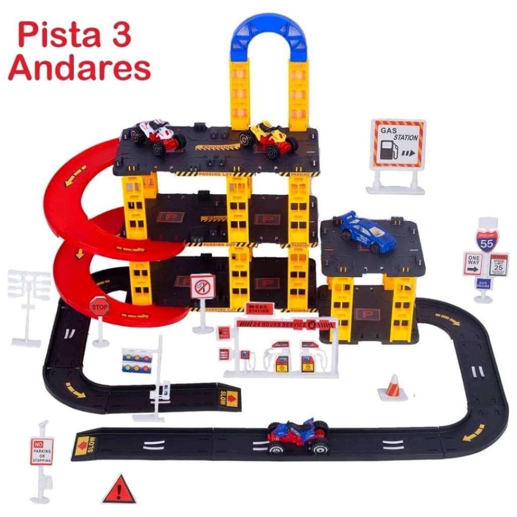 Pista Garagem 3 Andares E estacionamento de Carrinhos, Acompanha 4 Carrinhos - Brinquedo Infantil