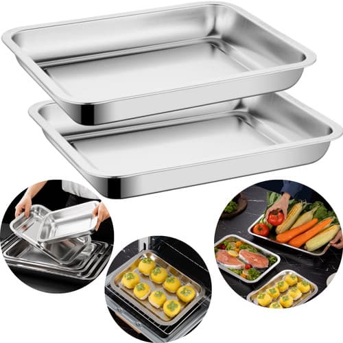 2 Forma Assadeira Alta Retangular 20x27x4cm Aço Inox Forno Assar Pequena Bolo Torta Lasanha Estufa
