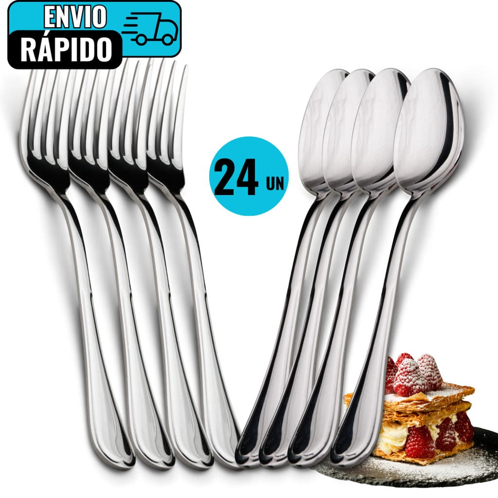 Kit Talher 12 Garfos 12 Colheres De Sobremesa em Aço Inox Para Doces Bolos Restaurantes Lanchonetes