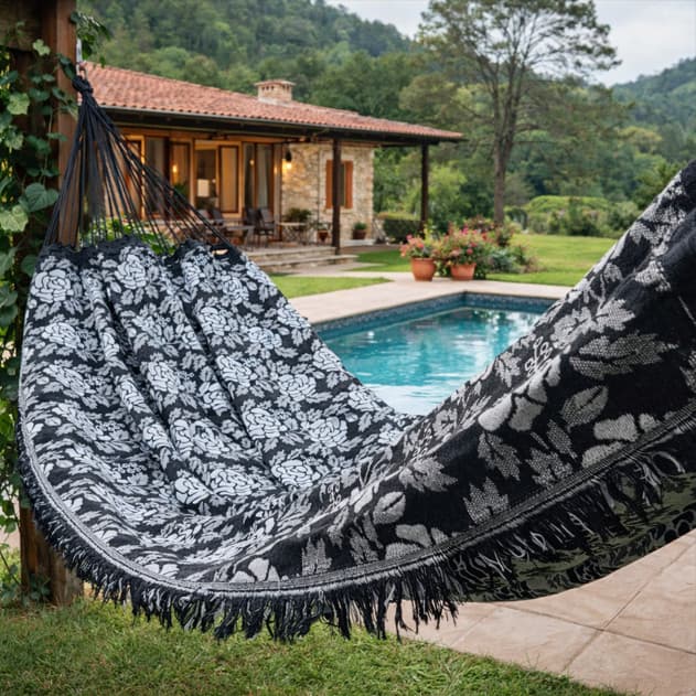 Rede De Dormir Indiana Descanso Luxo Preto Branco Casal gigante Sitio, Praia, quarto, sala e jardim