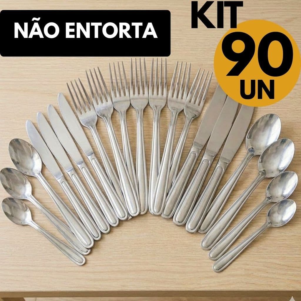 Kit Talheres Inox 90 Peças Completo Resistente Fácil de Limpar Casa Eventos Restaurantes Uso Diário