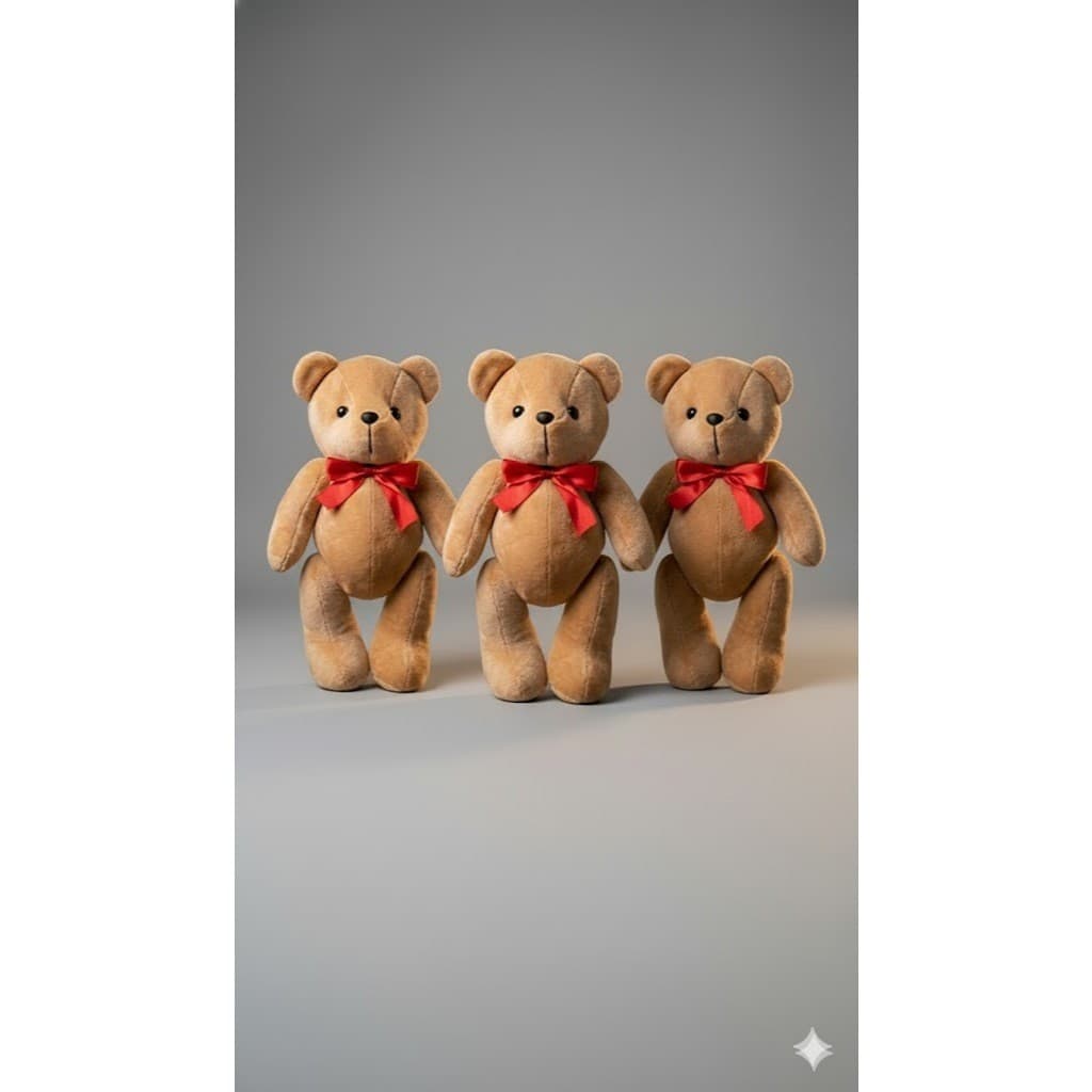 Kit 3 Ursinhos Pequenos 20cm Trio De Urso De Pelúcia Com Laço