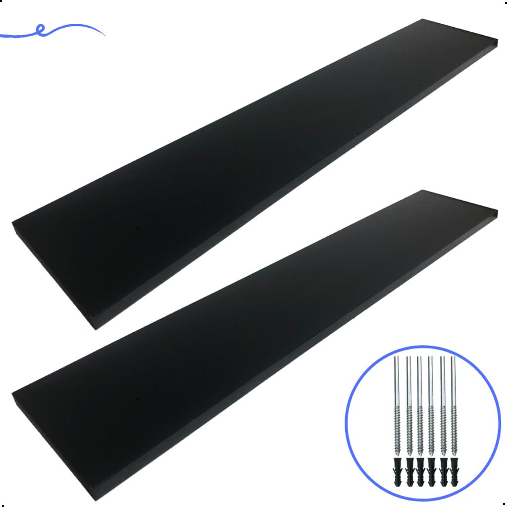 Kit 2 Prateleira Preta 80X15 + Suporte Flutuante Mdf  Organizadora Decoração Cozinha Banheiro Sala