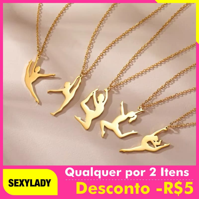 Colar de Menina de Ginástica Figura, Choker de Aço Inoxidável 304, Joias de Esportes de Ginástica, Presente, acessórios,