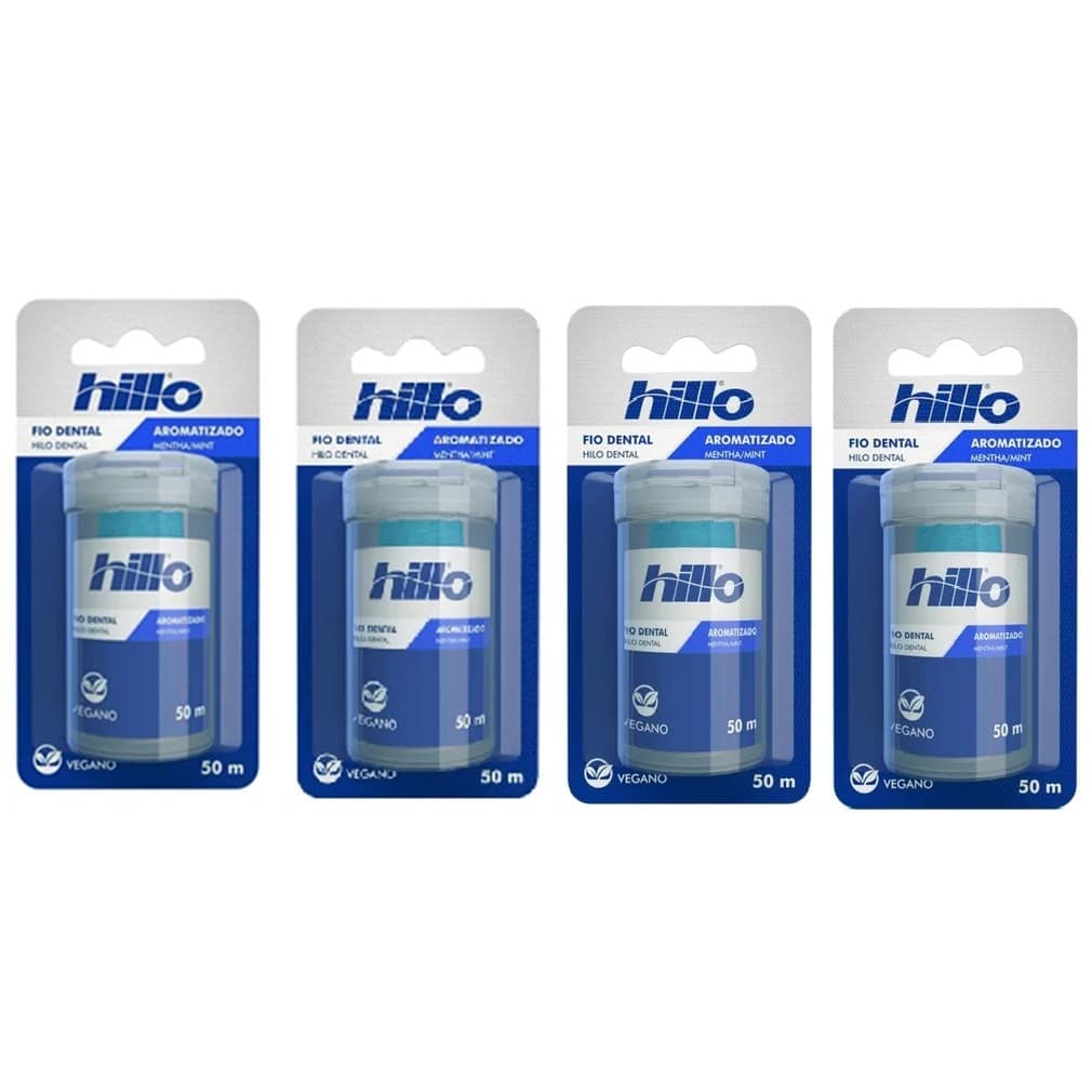 Kit 4 Un Fio Dental Vegano Aromatizado Menta 50M - Hillo