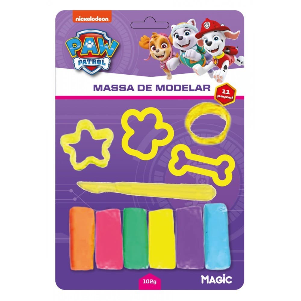 Massa de Modelar 6 Cores 4 Moldes 1 Faquinha Patrulha Canina