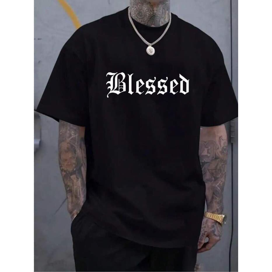 Camiseta Masculina BLESSED 100% Algodão Camiseta Masculina Estampada Camisa Streetwear