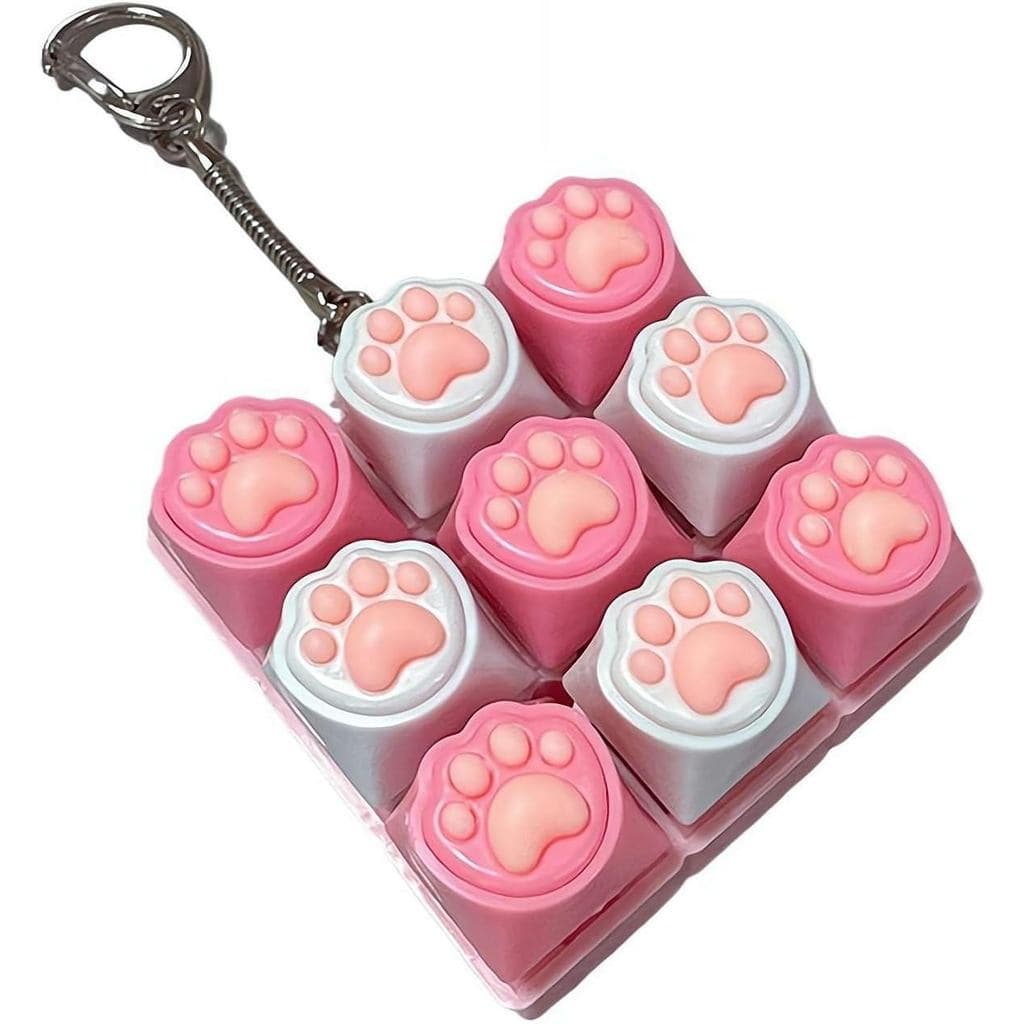 Rosa Branco Nove Teclas Teclado Mecânico Fidget Clicker Chaveiro Brinquedo De Descompressão Portátil Para Escritório Esc