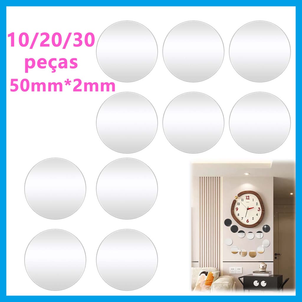 10/20/30 Pçs Espelhos Círculos Acrílico Redondo Decorativo, para Parede Azulejo Vidro Sala, espelho círculo, 50 x 50 mm