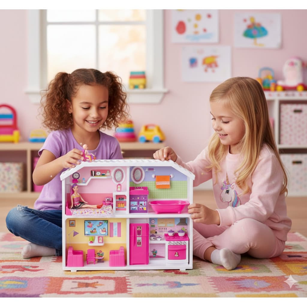 Cozinha Infantil Brinquedo Rosa Realista Kit Completo Diversão Menina Banheira Sofá Boneca