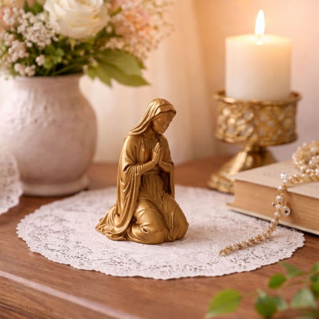 Imagem Maria Ajoelhada Escultura Nossa Senhora Decorativa Religiosa
