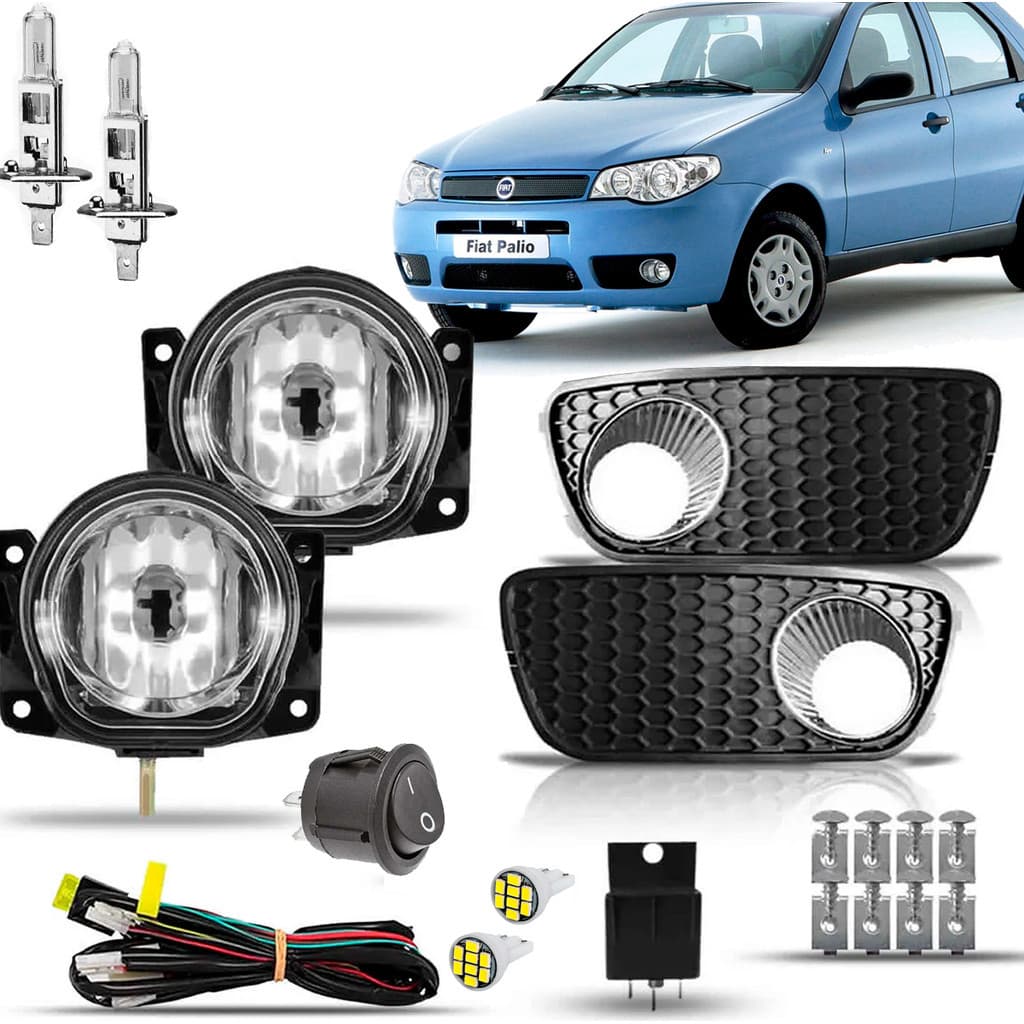 Kit Completo Farol  Milha Neblina Auxiliar  Palio Fire Celebration + Brinde + Moldura