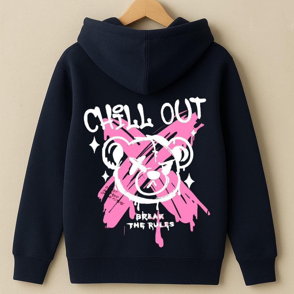 Agasalho Infantil Blusa de Frio Canguru Moletom Premium Com Capuz Flanelado 100% Algodão Urso Chill Out Quebre As Regras