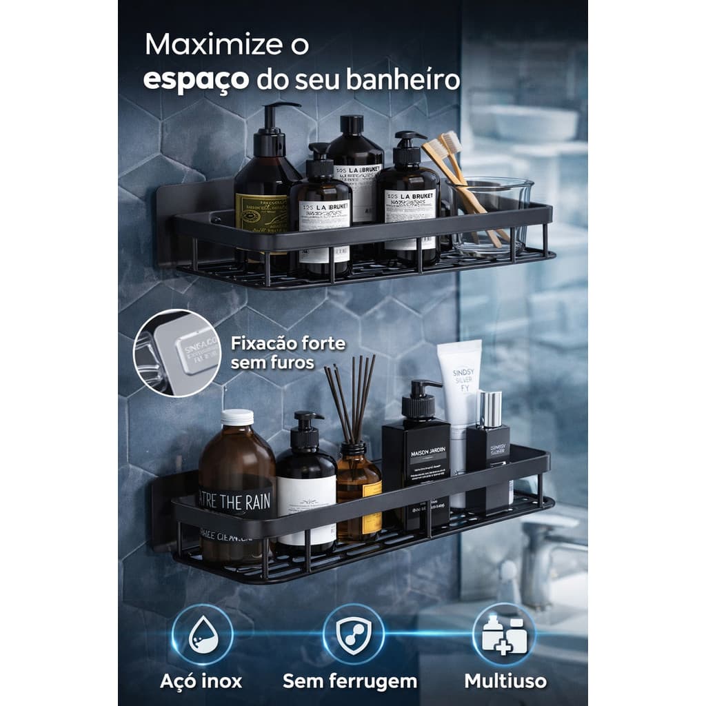 Kit 2 Suporte Porta Shampoo Sabonete Banheiro Adesivo Parede
