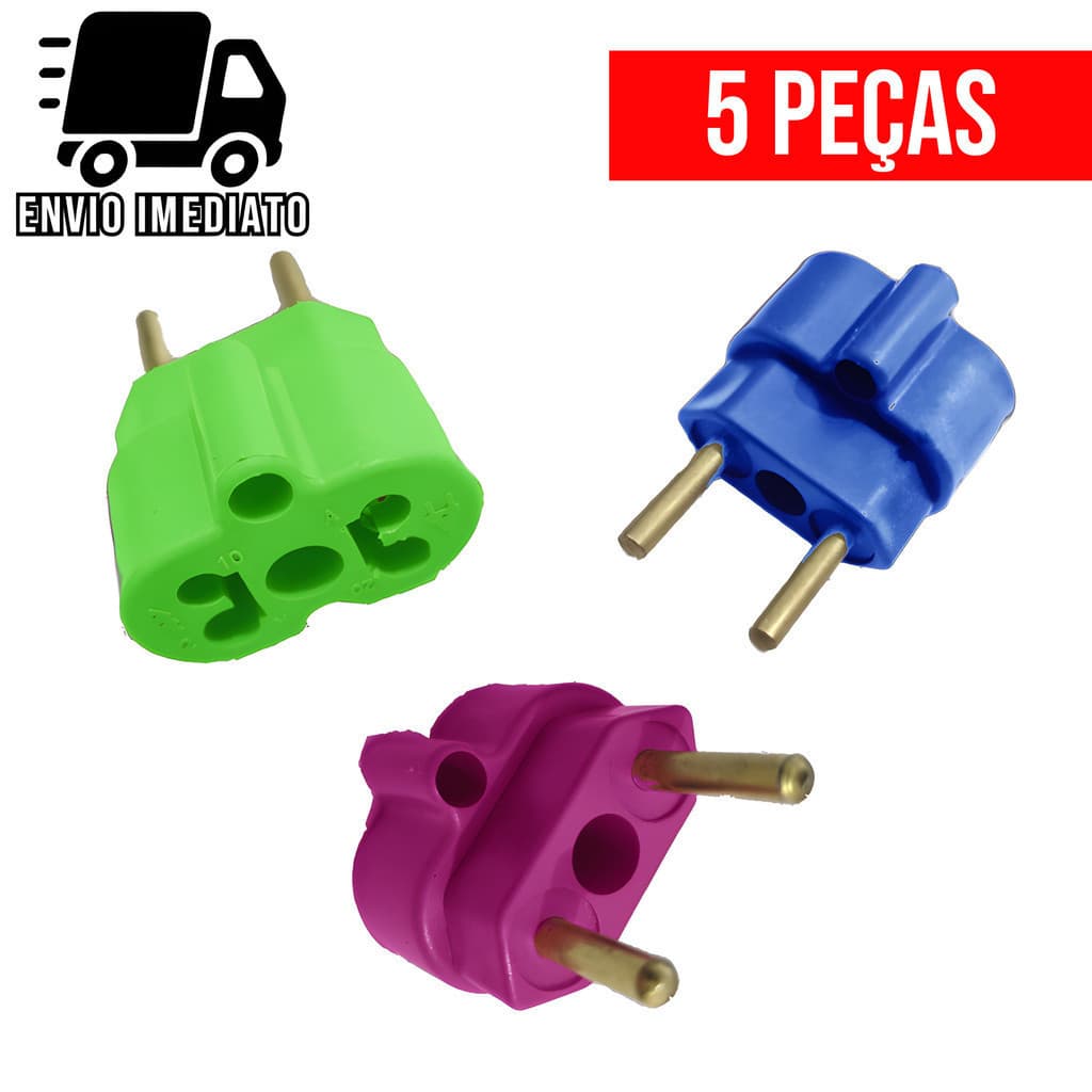 Kit 5 Adaptador de Tomada BOB Colorido 10A e 20A