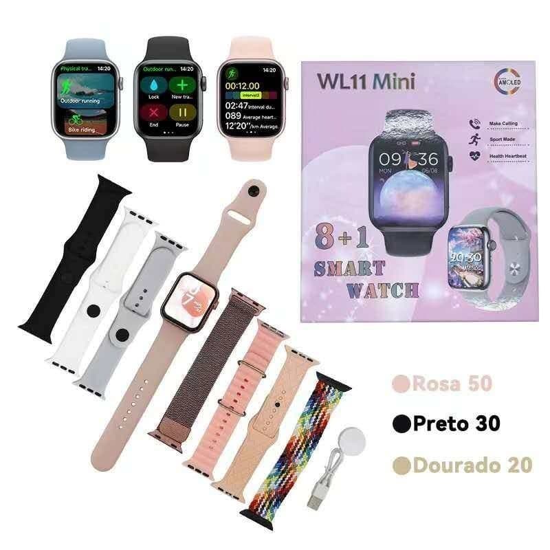 Smart Watch  WL11 MINI 38mm com 8 pulseiras unisex séries11 Esportes gps Inteligente