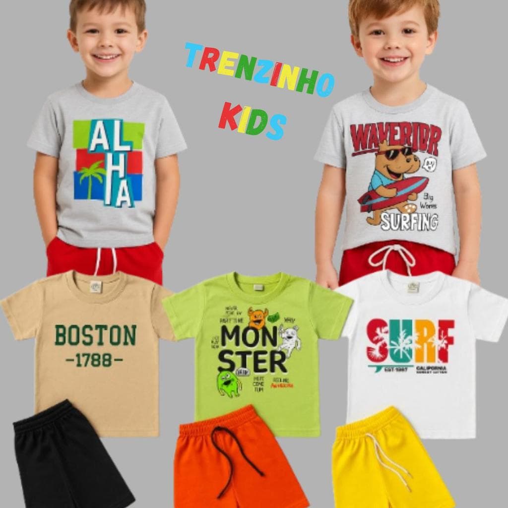 Kit 5 Conjuntos Infantil Camisa + Bermuda Roupa Juvenil 10 a 14 Anos 10 Peças Sortidas