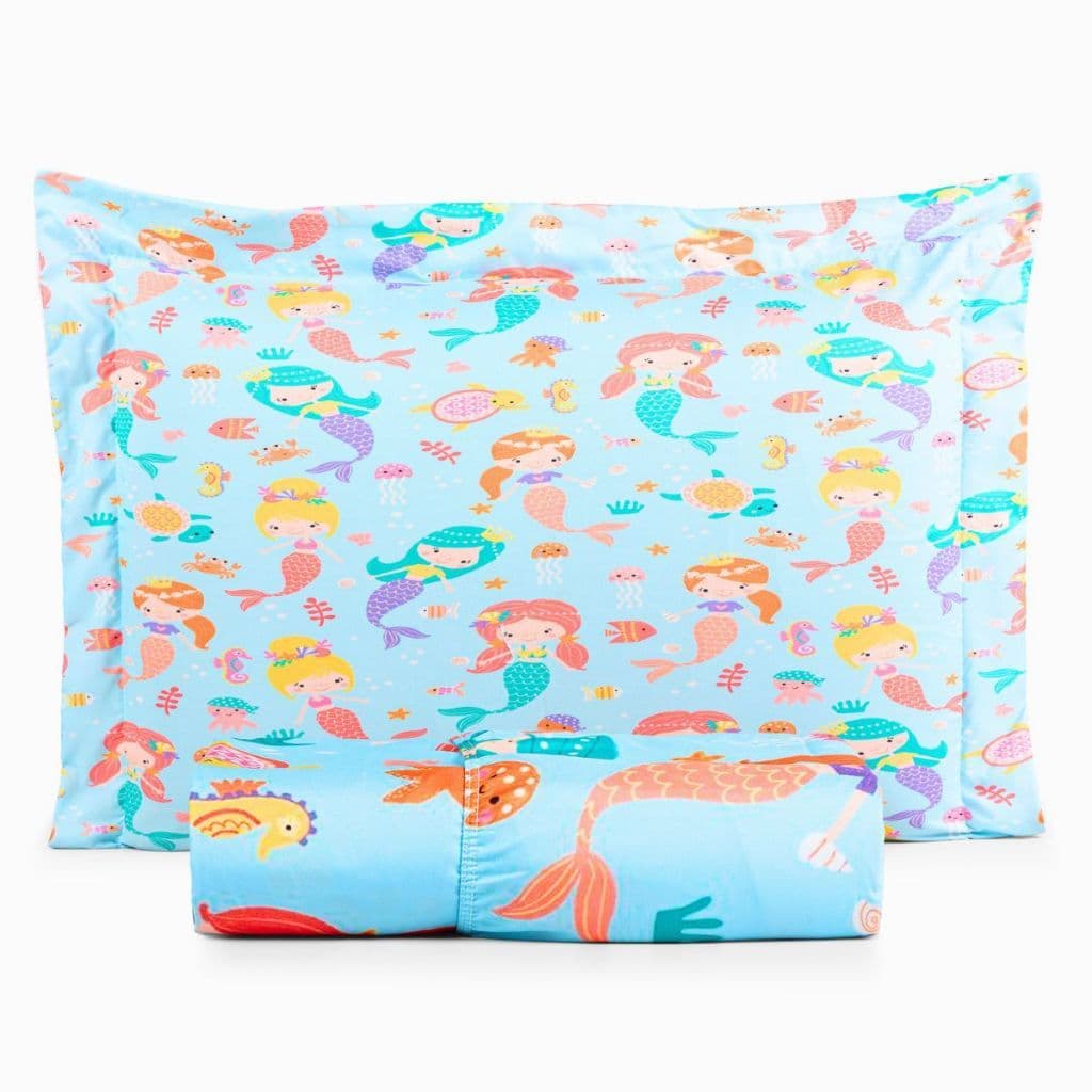 Jogo Lençol Roupa Cama Solteiro Elastico Avulso Toque Seda Decoração Quarto Menina Fundo Mar Sereia
