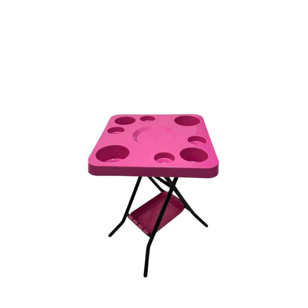 Mesa Petisqueira Multiuso Dobrável Desmontável Portátil Bandeja Churrasco Bar Piscina Área Lazer Rosa