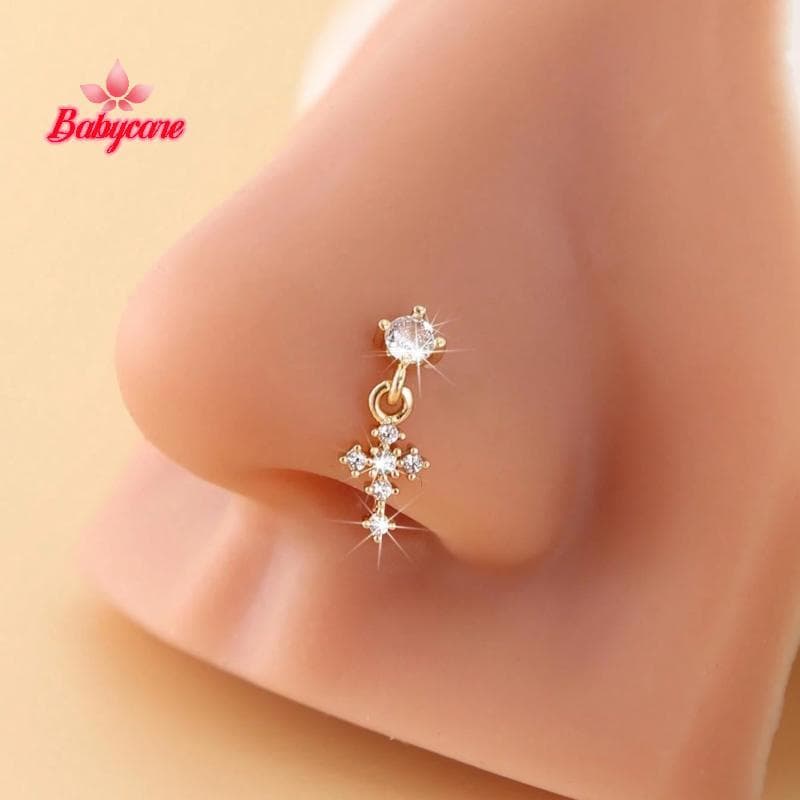 BYCE > Anéis De Nariz Pendurados Para Mulheres , Cruz De Zircônia , Piercing , Joias Em Forma De L , Acessórios De Corpo
