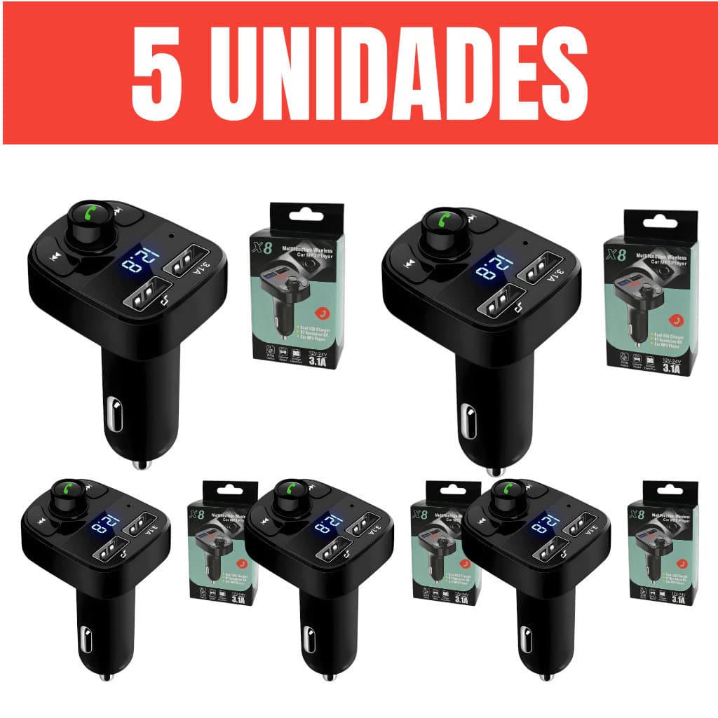 Atacado Kit 5 Carregador Carro Transmissor Fm Bluetooth Veicular Mp3 Rádio