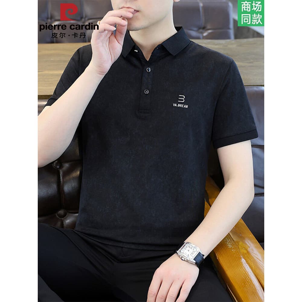 Pierre Cardan lapela genuína mercerizado algodão camisa polo de manga curta masculina verão meia manga camiseta negócios