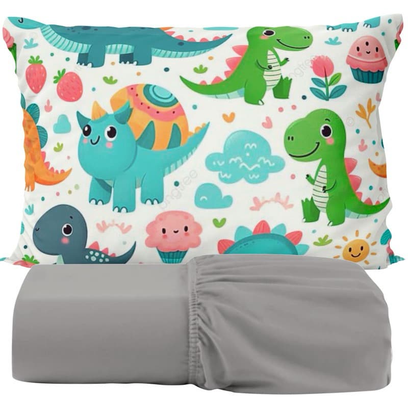 Jogo de Cama lençol com Elástico + Fornha personalizada do Dino 70 cm x 50 cm