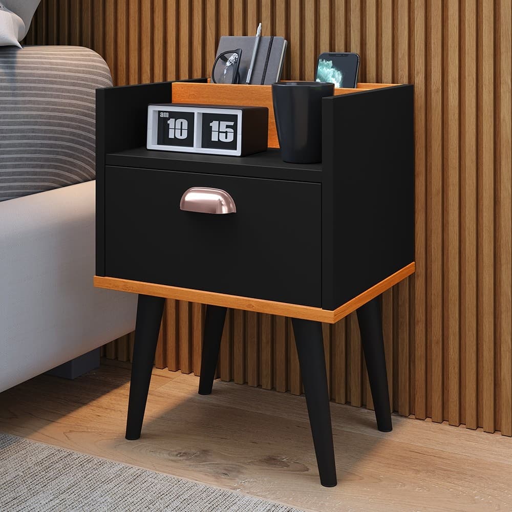 Mesa Lateral De Apoio Milena Pés Palito Retro Criado Mudo