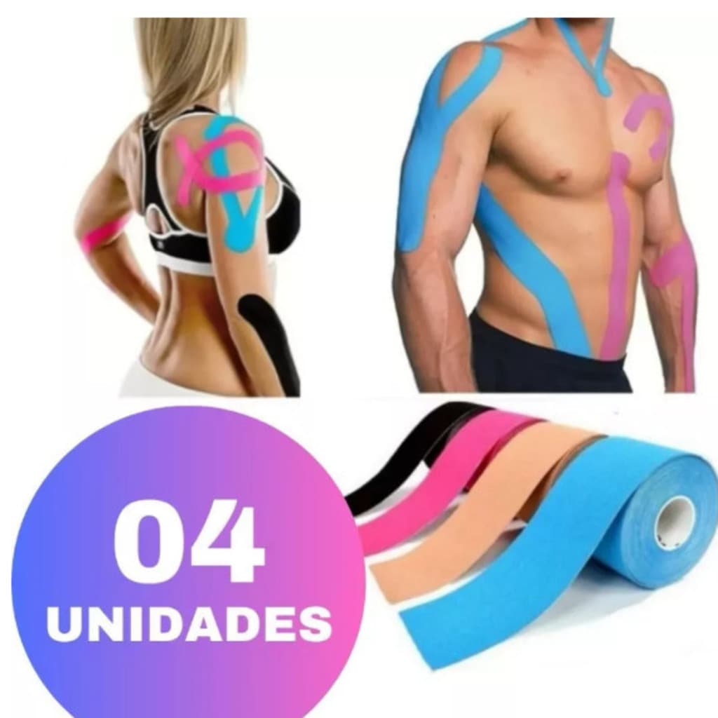 Kit 4 Fita  Bandagem Elástica  Fita Kinesio Tape Fisioterapia Adesiva Alivia a Dor Lesão Atleta  5cmx5m RO-858