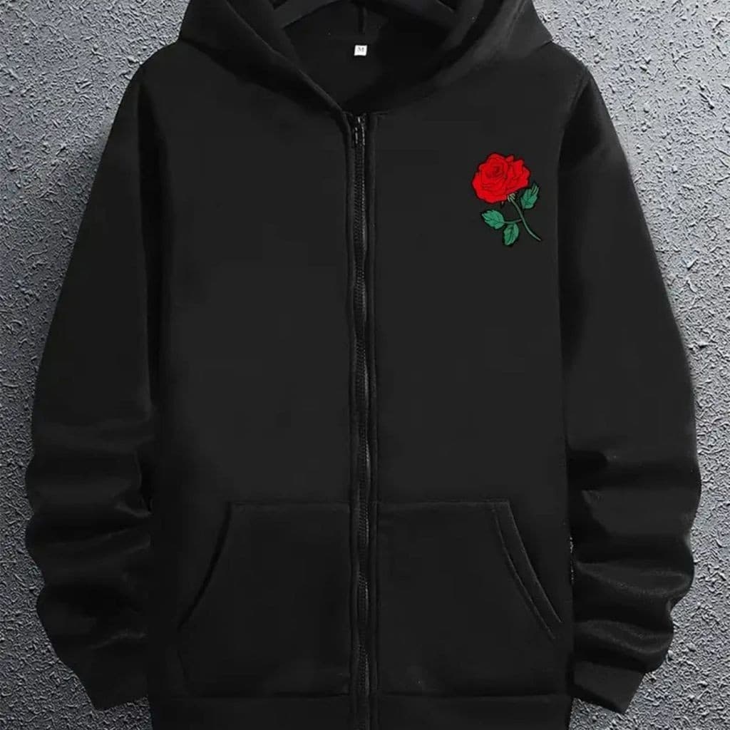 Moletom Canguru Com Ziper Bolsos E Capuz Unissex Rosa Vermelha Minimalista Algodão Forrado