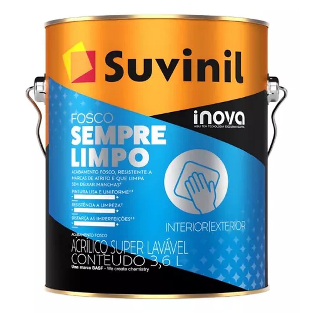 Tinta Acrílica Lavável Sempre Limpo Branco 3,6l Suvinil Acabamento Fosco