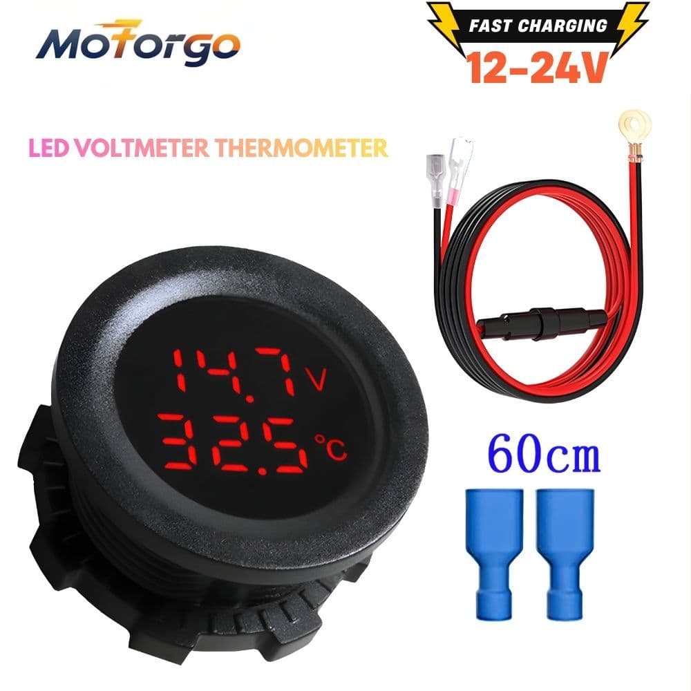 Medidor Redondo Universal De Tensão E Temperatura-Voltímetro De Carro Com Display Digital 12V-24V Termômetro Para Automó
