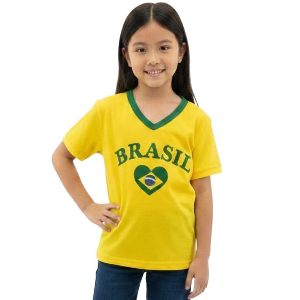 Baby Look Camiseta Torcida Coração Futebol Verde Amarelo Brasil - 2495