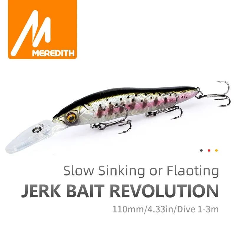 MEREDITH Minnow Wobbler Iscas de Pesca 110mm Isca Artificial Rígida Profundidade 0-3m Isca para Lúcio e Robalo Afundamen