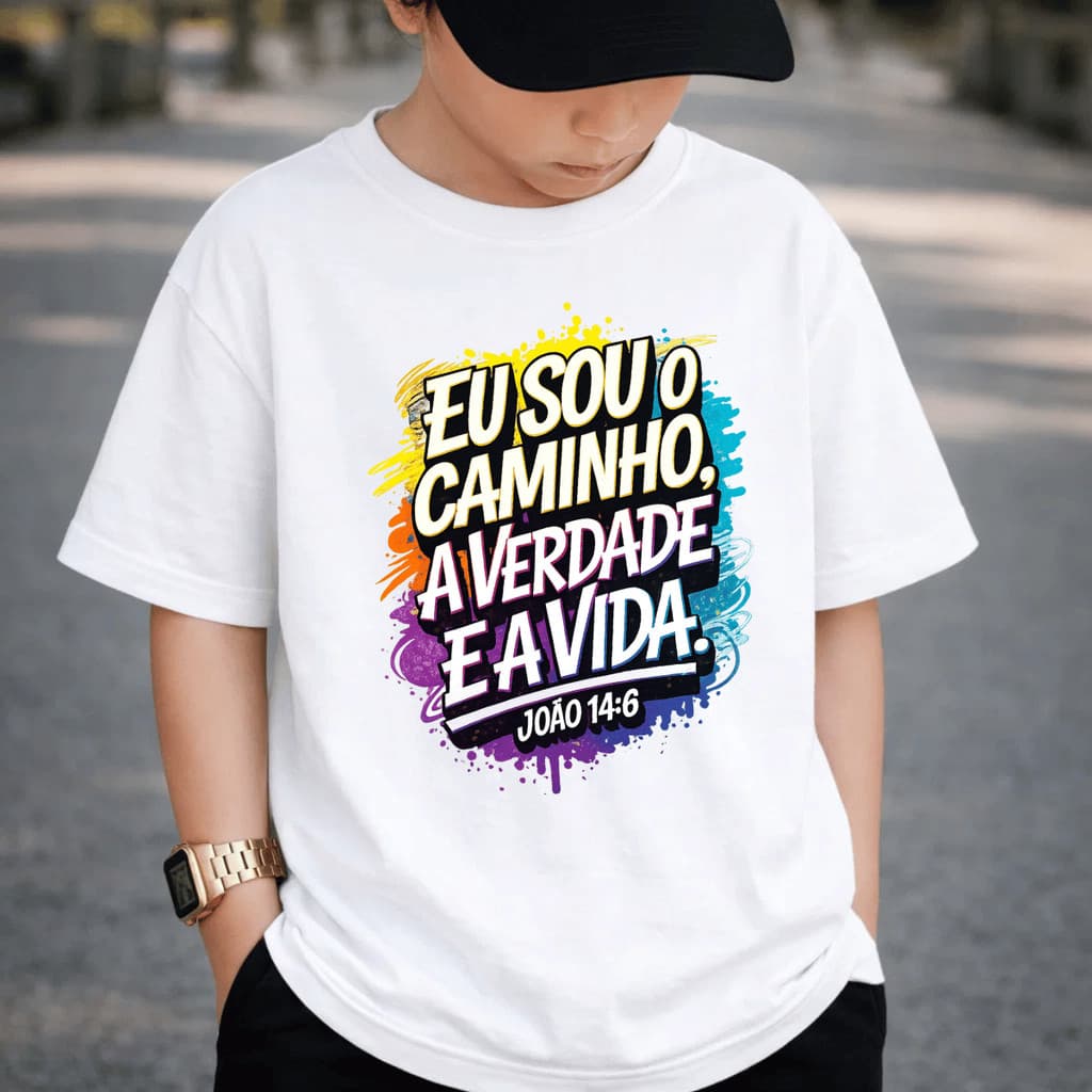 Camiseta Infantil e Juvenil Estampada Eu sou o caminho  100% Algodão Premium Criança Personalizada Unissex Blusa Camisa