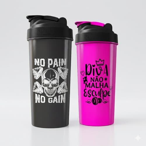 Kit 2 Coqueteleira Academia Shaker Treino Casal Garrafa Agua Preto E Pink