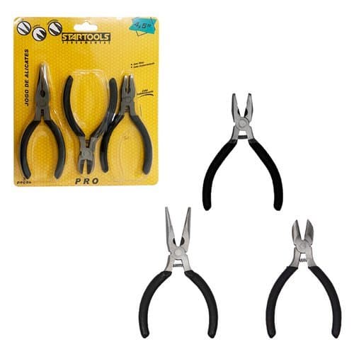 Jogo Mini Alicates Com Mola 45 Polegadas Kit 3 Pecas Ferramentas Precisao Preta