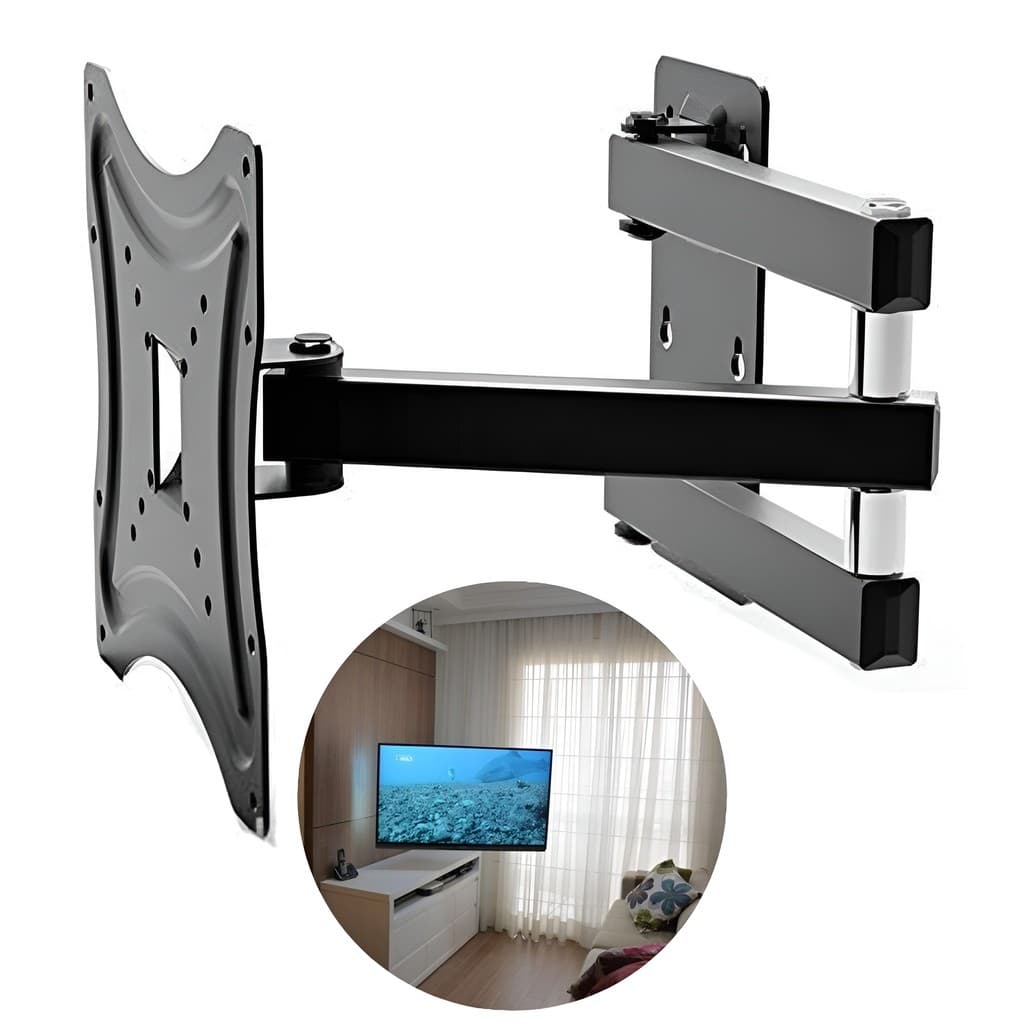 SUPORTE TV ARTICULADO RETRÁTIL 10 A 55 POLEGADAS GIRO 180° PRETO RESISTENTE FÁCIL INSTALAÇÃO PAINEL MÓVEL UNIVERSAL