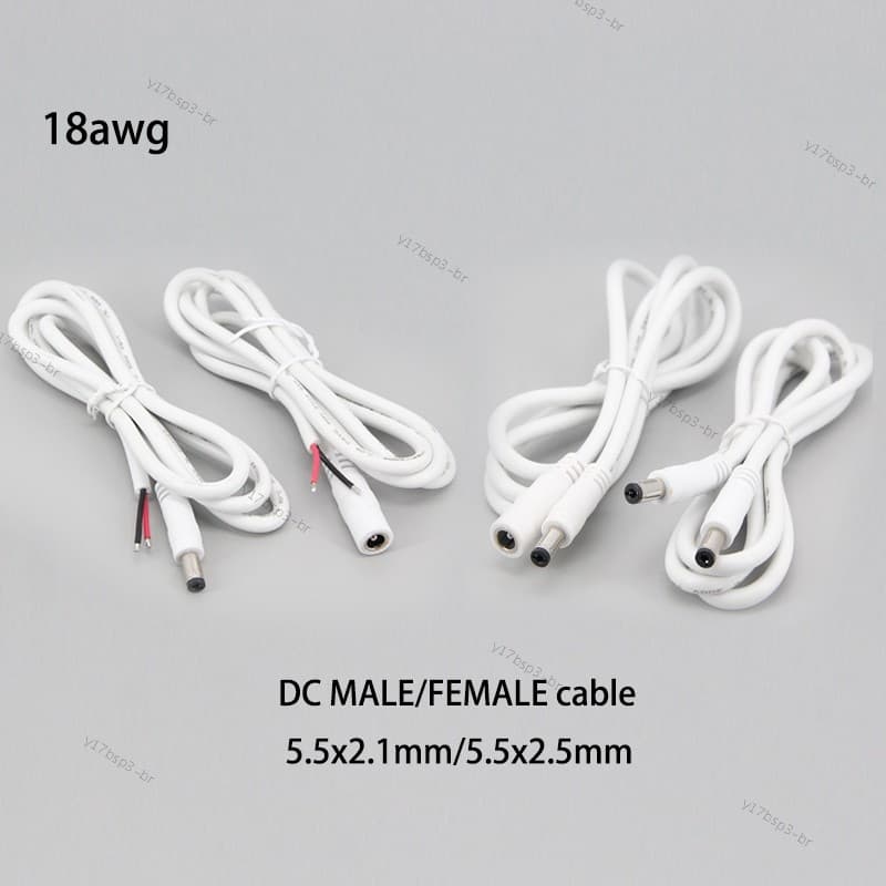 Branco 1m DC Macho Fêmea Conector De Fonte De Alimentação Estender Cabo 5.5x2.1mm 5.5x2.5mm 18awg 7A Fio De Cobre Para C